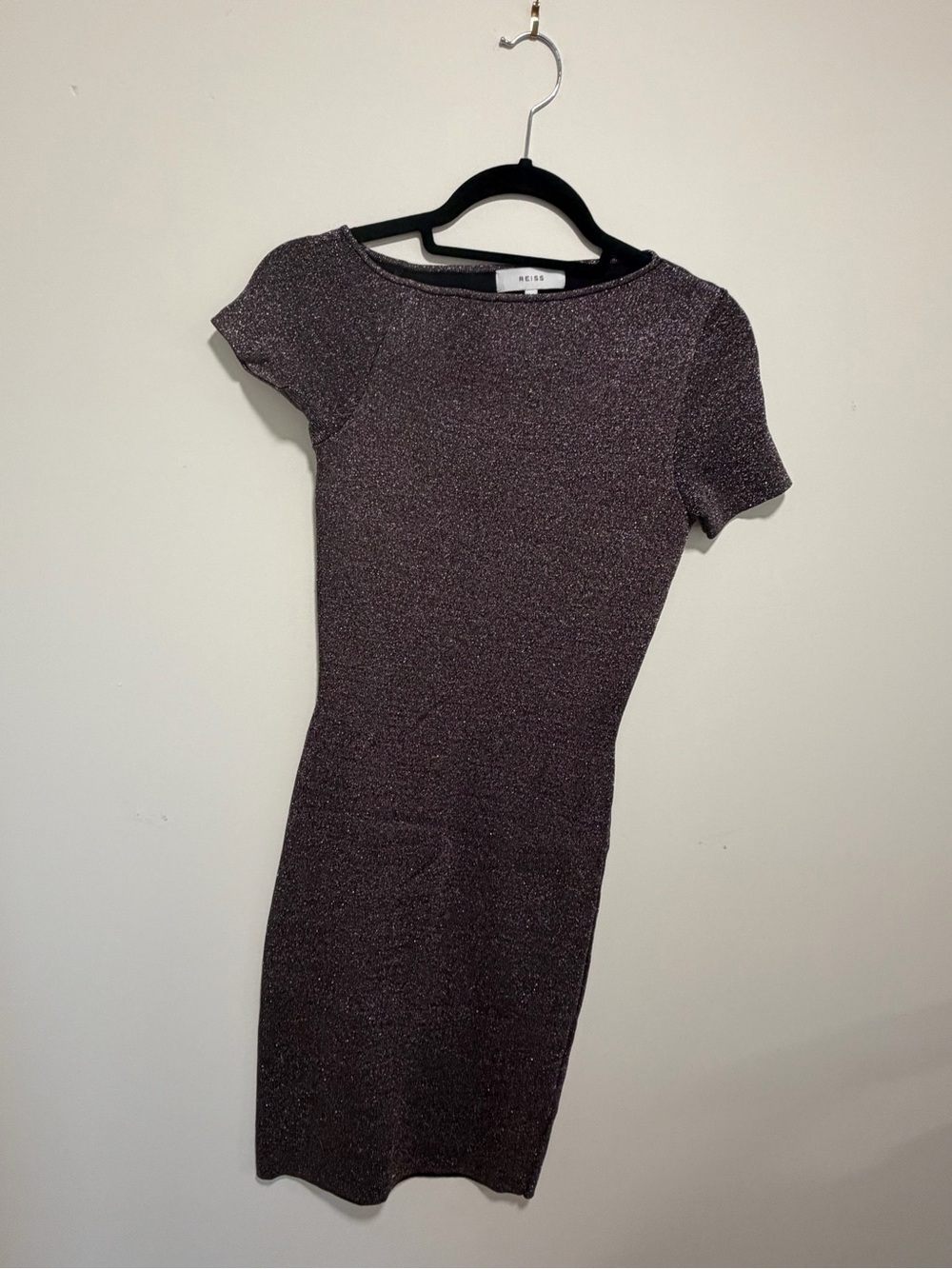 Reiss Brown Shimmer Short-Sleeve Mini Bodycon Dress - Size 4